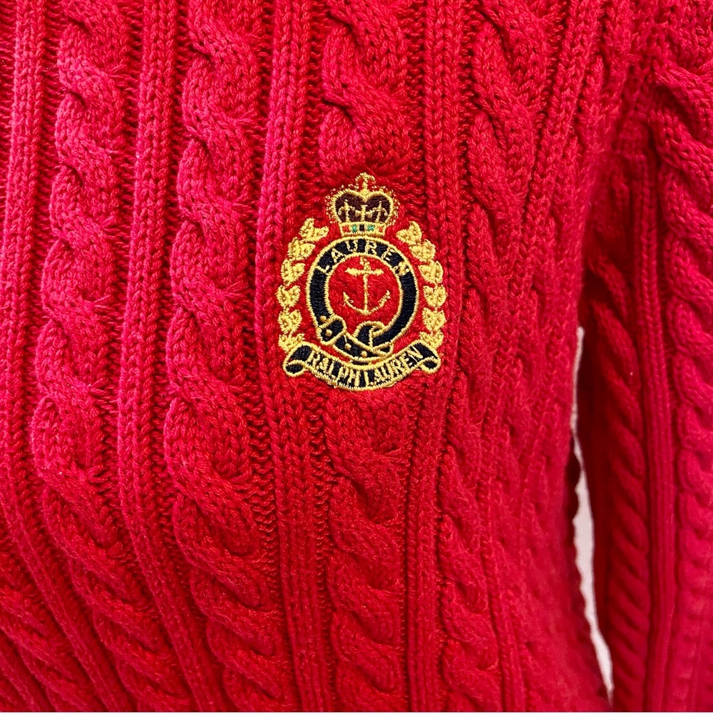 ✨EUC Vintage Lauren Ralph Lauren Cable Knit Sweater with Crest - Picture 3 of 4